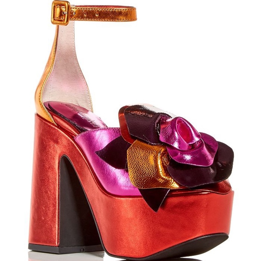 Metallic copper, tangerine, red & purple 
chunky platforms are a show stopper.